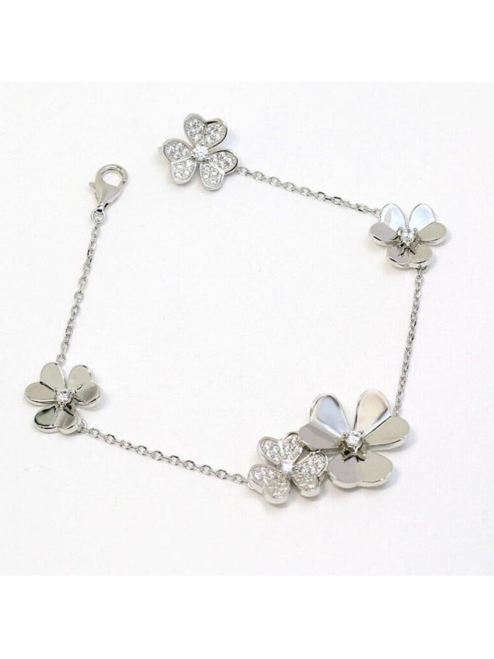 FRIVOLE 5 Flower AAAA C Z Bracelet Rhodium Plated 925 Sterling silver